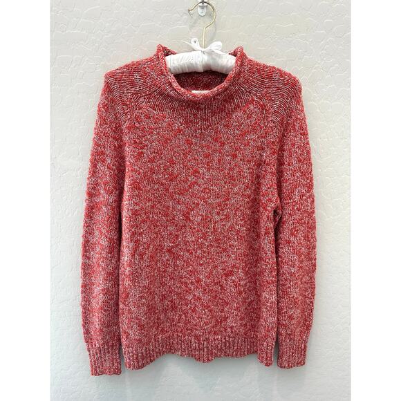 🆕 L.L.BEAN | Orange Heathered Cotton Funnel Neck Long Sleeve Sweater | Small - Picture 1 of 8